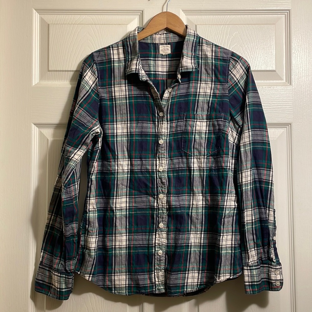 Green/Navy Plaid J. Crew Button Down Shirt Size M